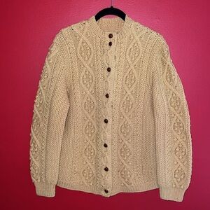 Handmade Gold Fisherman Knit Wool Cardigan